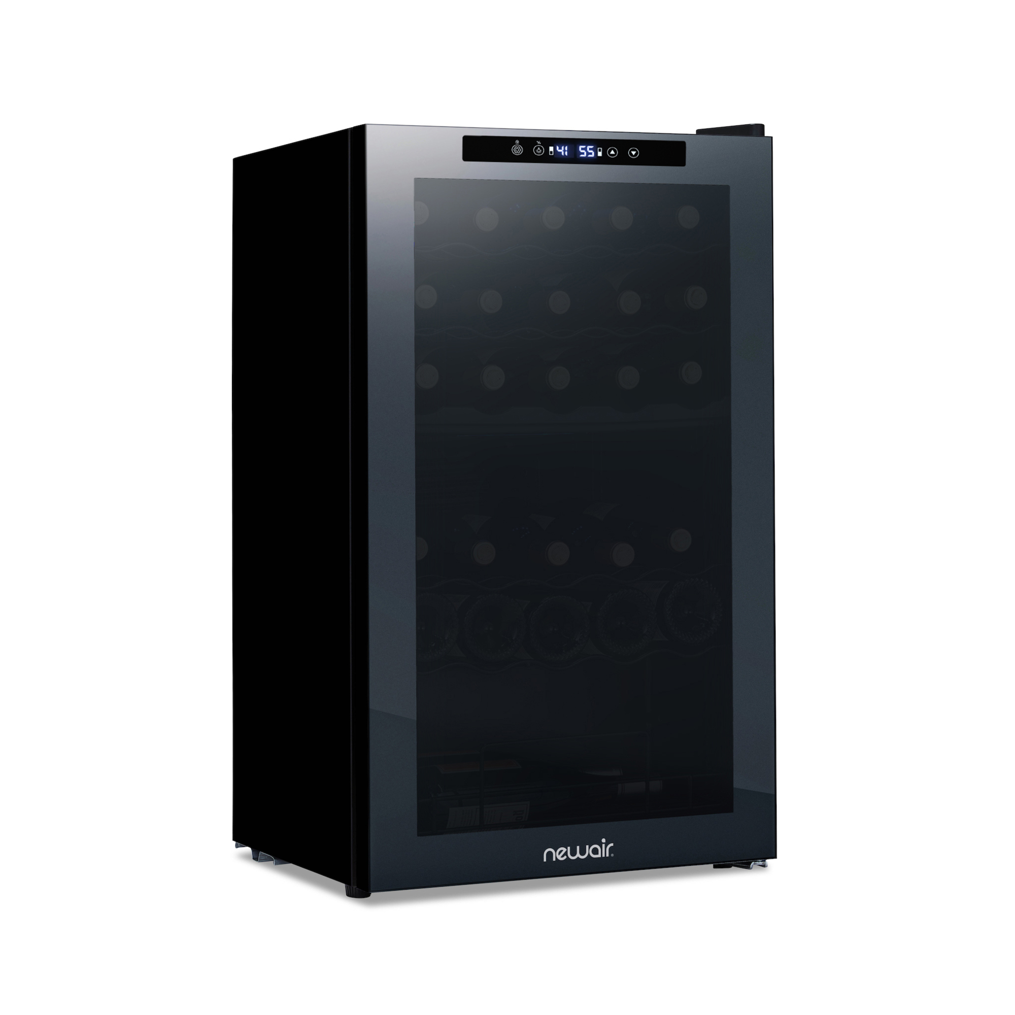 Newair, 33 Bottle Dual Zone Mirrored Wine Cooler Fridge, Bottle Capacity 33 Model# NWC033BKD0